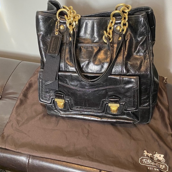 Coach Poppy 17924 Camelia Leather Pushlock Tote - Picture 1 of 15